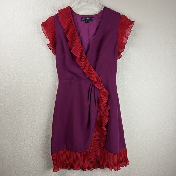 Jill Jill Stuart Dress‎ Women 4 Red Purple Cocktail Party Faux Wrap - Picture 1 of 14